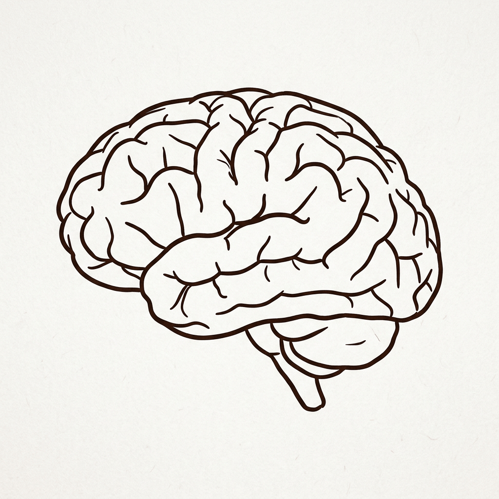 Simple line drawing of a human brain viewed from the side